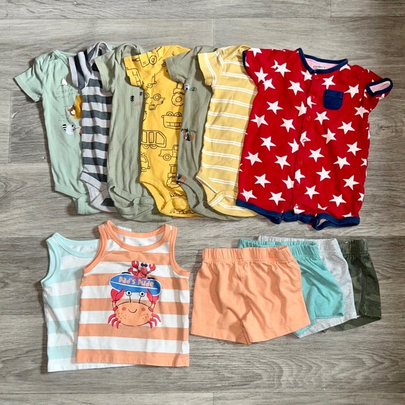 Infant baby boy 12 month bundle of onesies, shorts and tank tops - Picture 1 of 10